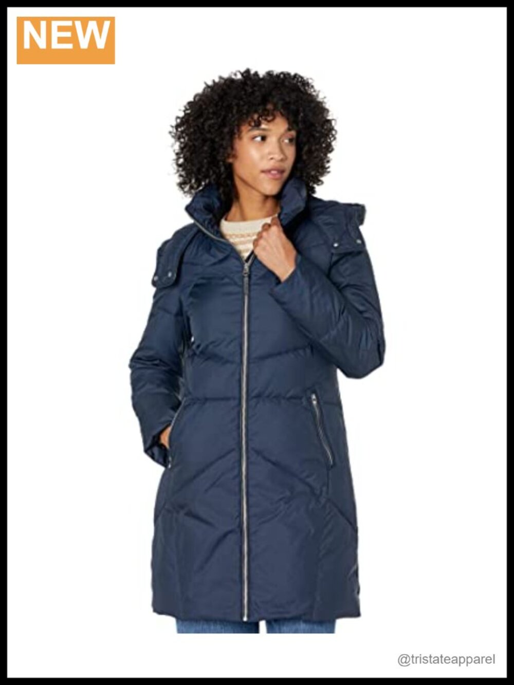 Cole Haan Women's Hooded Down Coat Removable Hood Long Sleeve Quilted